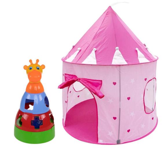 Imagem de Kit Girafa Brinquedo Empilhar e Barraca Infantil Castelo Princesa Fácil Montar