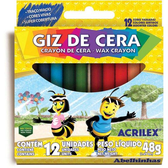 Imagem de Kit Giz De Cera Fino 12 Cores Pacote Com 12 Unidades