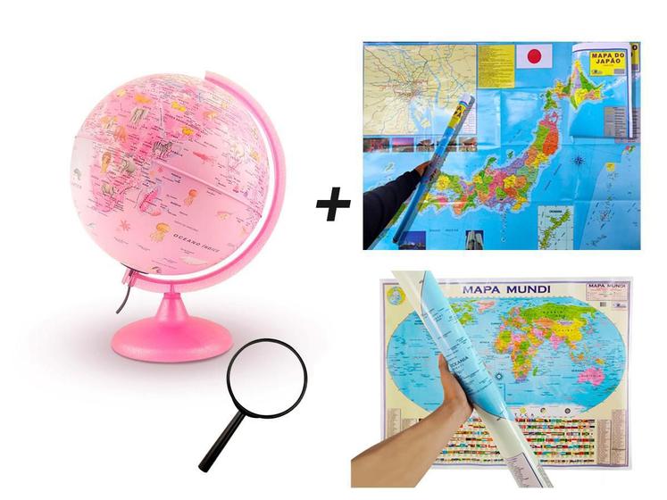 Imagem de Kit Globo Led Pinkzoon Tecnodidattica Mapa Japão Mapa Mundi