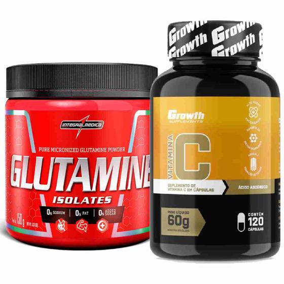 Imagem de Kit Glutamina 150g Integral + Vitamina C 120 Caps Growth