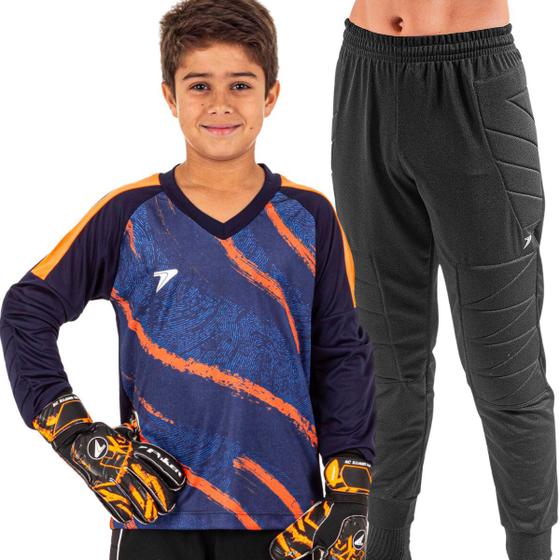 Imagem de Kit Goleiro Camisa Calça Futebol  Infantil Poker