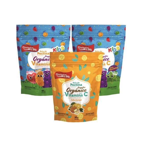 Kit Goma De Pectina 1 Adulto 2 Infantil Suplemento Vitamina GINGER