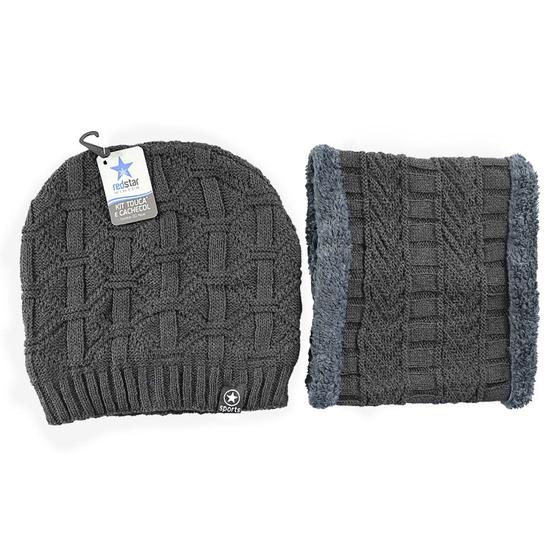 Imagem de Kit Gorro de Frio e Cachecol Estilo Gola - Cinza