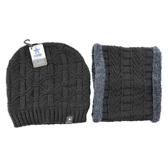 Imagem de Kit Gorro De Frio E Cachecol Estilo Gola - Preto