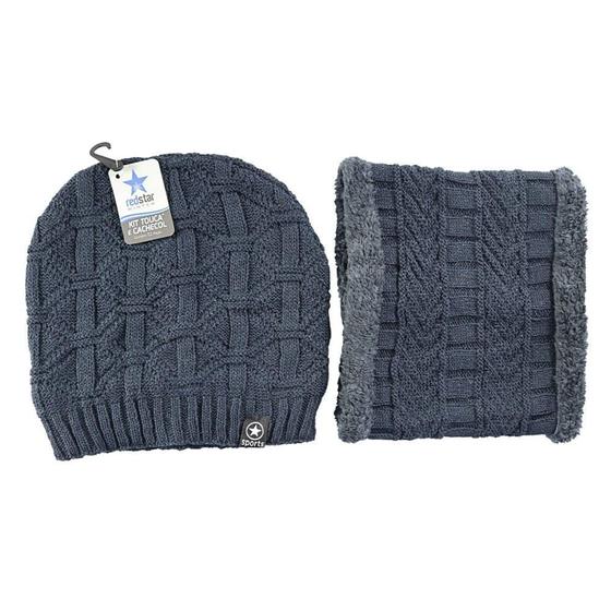 Imagem de Kit Gorro De Frio E Cachecol Estilo Gola - ul Marinho