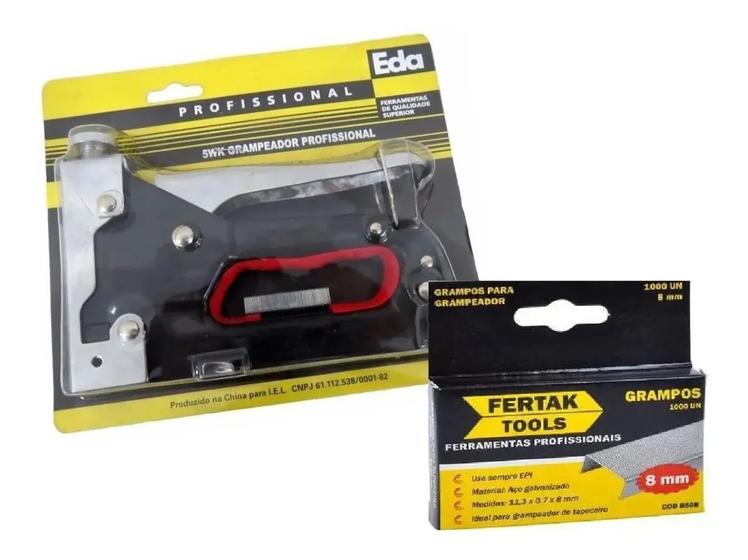Imagem de Kit Grampeador Alta Pressão Tapeceiro Sofá + Grampos 8mm