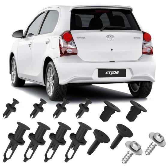 Imagem de Kit Grampos Presilhas Buchas Parafusos Do Parachoque Traseiro Etios Hatch 2012 2013 2014 2015 2016 2017 2018 2019 2020 2021