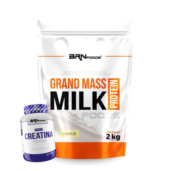 Imagem de Kit Grand Mass Milk Protein Foods 2kg  + Premium Creatina Foods 100g - Brn Foods