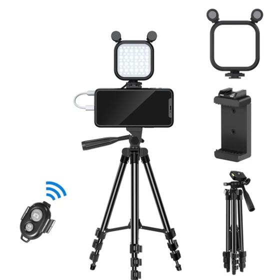 Imagem de Kit Gravação Vlogging Iluminador com Microfone Tripé 1m e Controle Mamen 15-LM
