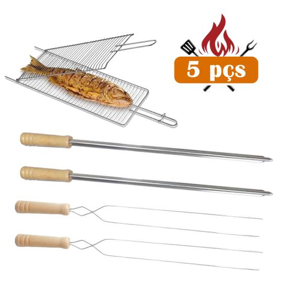 Imagem de Kit Grelha + 4 Espetos simples e Duplo aluminio Churrasco