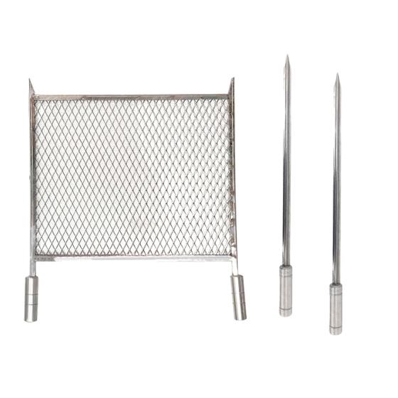 Imagem de Kit Grelha Tela Expandida Inox 40x40 e Espeto Espada 50cm