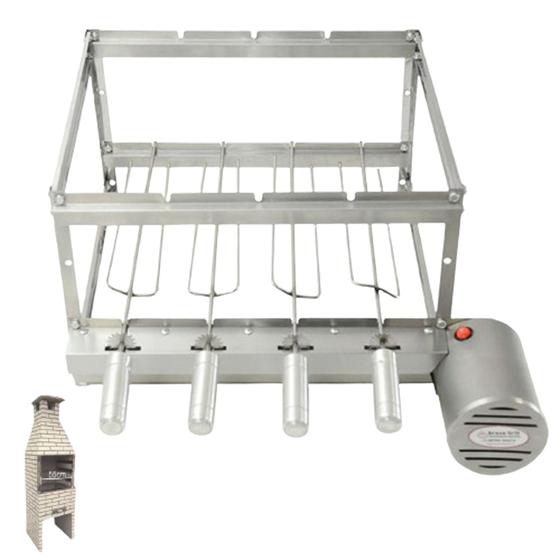 Imagem de Kit Grill Inox Gira 4 Espetos Especial P/ Pré-moldadas 55cm