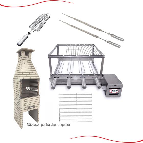 Kit Grill Inox Gira 4 Espetos Especial P/ Pré-moldadas 55cm (Direito) Menor preço em Kit Grill Inox Gira 4 Espetos Especial P/ Pré-moldadas 55cm (Direito)