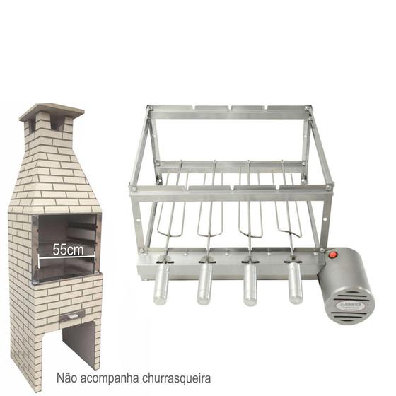 Kit Grill Inox Gira 4 Espetos Especial Pré Moldadas 55cm (Direito) Brasa Grill Churrasqueira