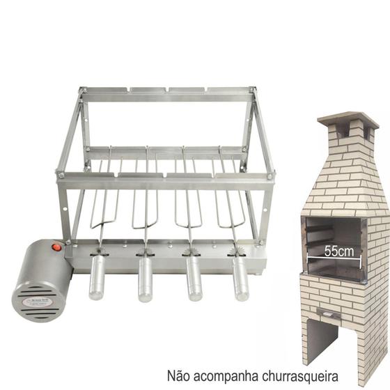 Kit Grill Inox Gira 4 Espetos Especial Pré Moldadas 55cm (Esquerdo) Brasa Grill