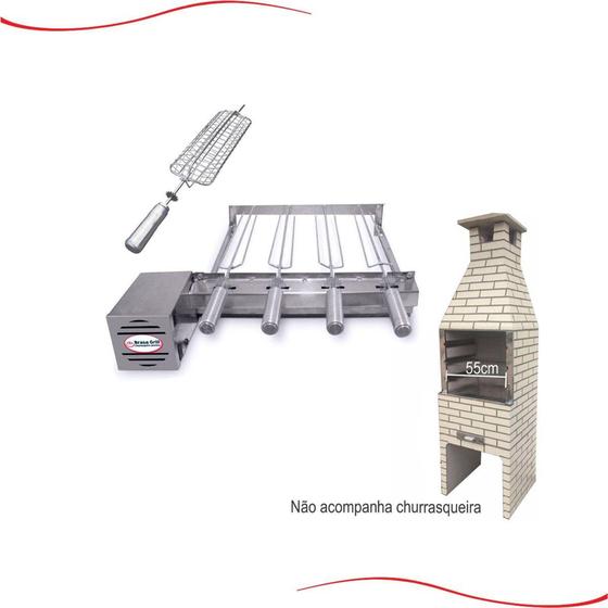 Kit Grill Inox Gira 4 Espetos P/ Prémoldadas De 55cm Único Andar + Espeto Grelha Brasa Grill
