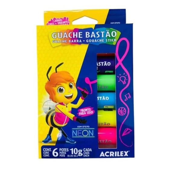 Imagem de Kit Guache Bastão com 6 un Neon - Acrilex