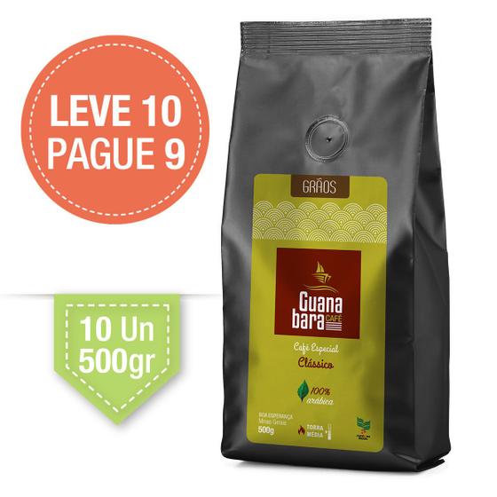 Imagem de Kit Guanabara Café Especial Clássico Gourmet - Grãos Selecionados Leve 10 pacotes de 500g pague 9 - 100% Arábica - Grãos