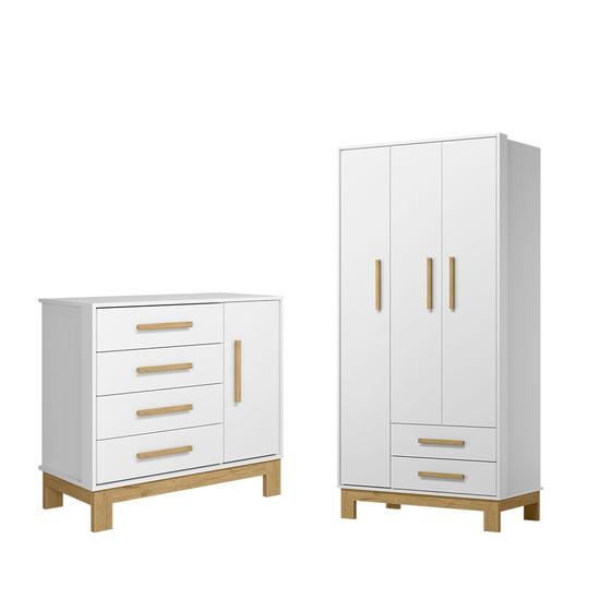Imagem de Kit Guarda Roupa 3 Portas Infantil com Cômoda Sapateira Encantado Q01 Branco Clique Chique