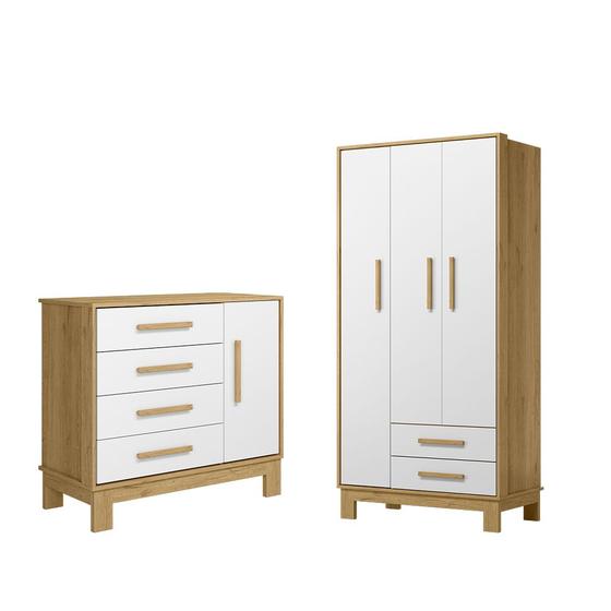 Imagem de Kit Guarda Roupa 3 Portas Infantil  com Cômoda Sapateira Encantado Q01 Freijó Branco Clique Chique