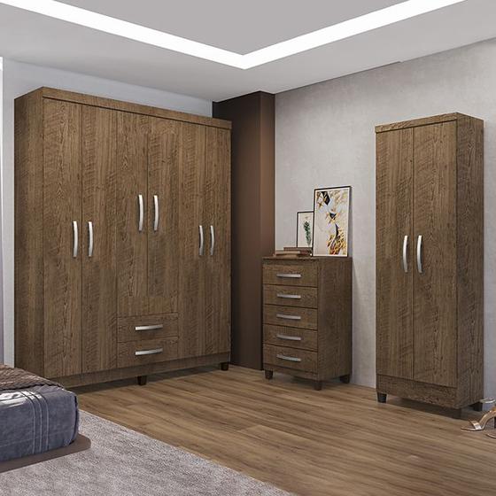 Imagem de Kit Guarda Roupa Casal Porto Belo 6 Portas 2 Gavetas, Cômoda 5 Gavetas Porto Belo e Multiuso Cairo I01 Malbec Clique Chique