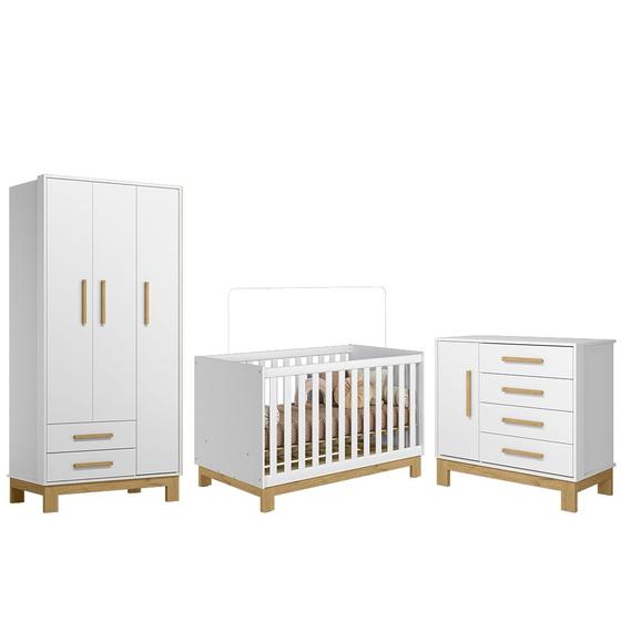 Imagem de Kit Guarda Roupa com Cômoda Sapateira Infantil e Berço Mini Cama Encantado Q01 Branco Clique Chique