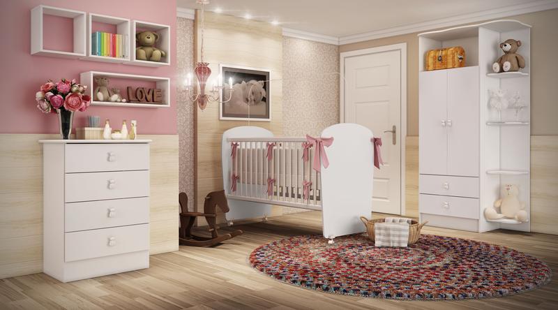 Kit Guarda Roupas + Berço + Cômoda Infantil Madeira Branco Menor preço em Kit Guarda Roupas + Berço + Cômoda Infantil Madeira Branco