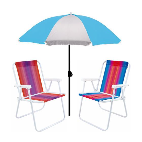Imagem de Kit Guarda Sol 1,8m Fashion 2 Cadeira Alta Aço Dobrável Praia Camping Piscina - Mor