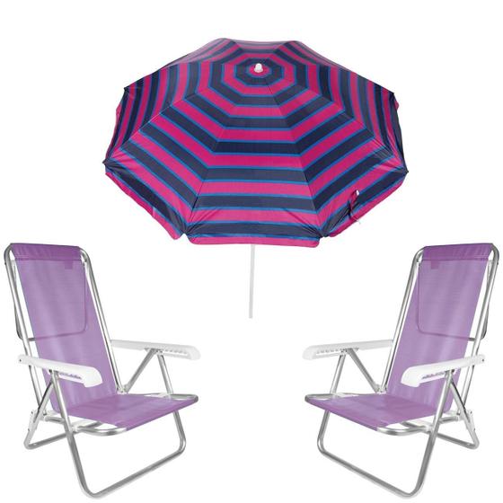 Imagem de Kit Guarda Sol 1,8M Ipanema Pink 2 Cadeira 8 Posição - Lilás