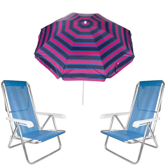 Imagem de Kit Guarda Sol 1,8m Ipanema Pink Cadeira 8 Posições Alumínio Sannet Praia Piscina Camping - Tobee