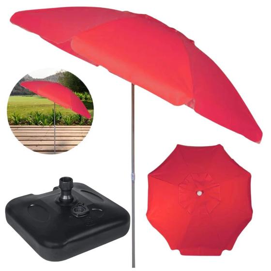 Imagem de Kit Guarda-sol Bagum Praia Vermelho 2m + Base 18 Kg Preto Bel
