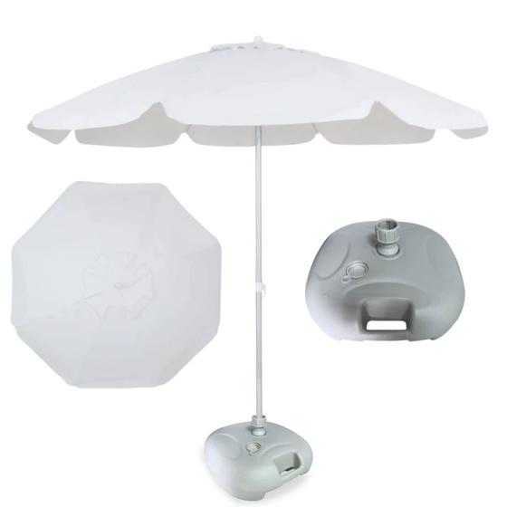 Imagem de Kit Guarda Sol Branco 1,60m em Bagum e Aluminio + Base Branca 21kg Jardim e Piscina  Bel 