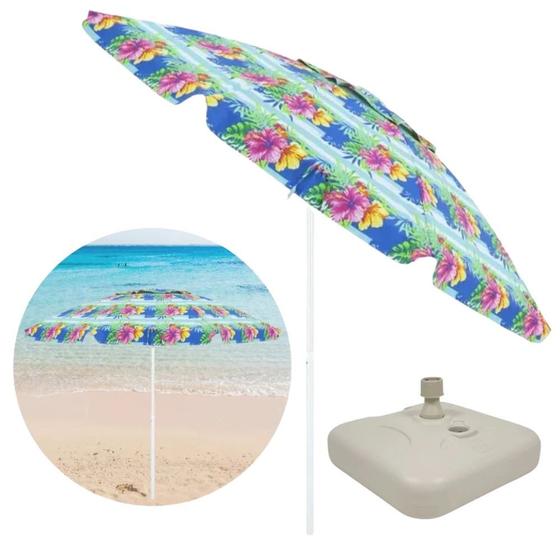 Imagem de Kit Guarda-sol Floral 2,40 M Articulado + Base 18kg Praia  Bel 