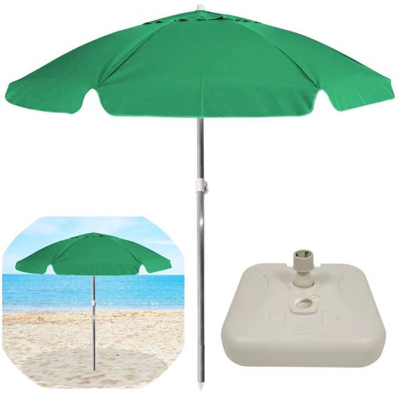 Imagem de Kit Guarda Sol Praia Verde Claro 1,60 + Base Branca 18kg  Bel 