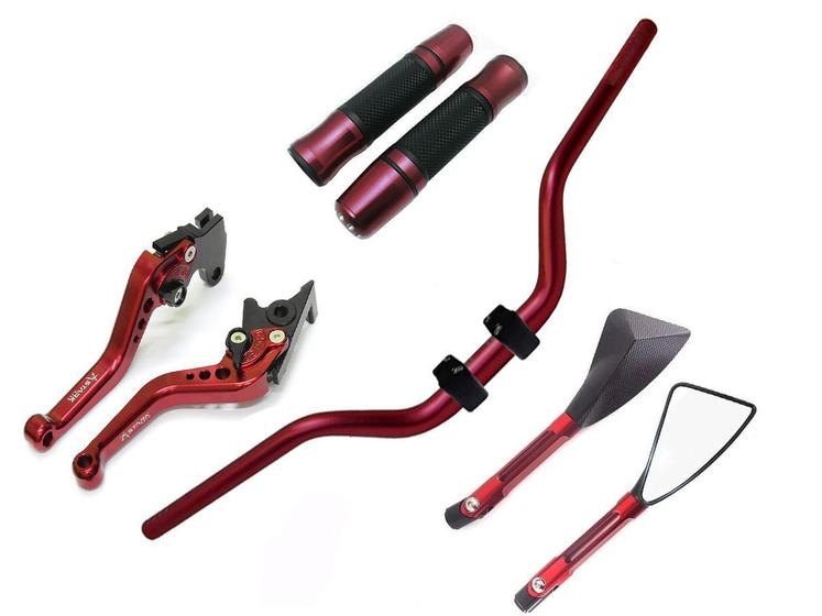 Imagem de Kit Guidão Naked Manopla Fechada Jupiter Retrovisor TM1 Manete Xj6