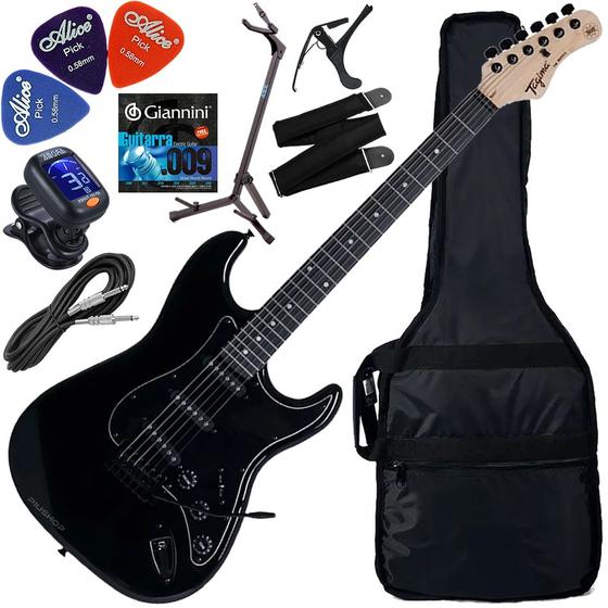 Imagem de Kit Guitarra Elétrica Strato Tagima Woodstock Tg-500 Classic Bk Preta Gx02