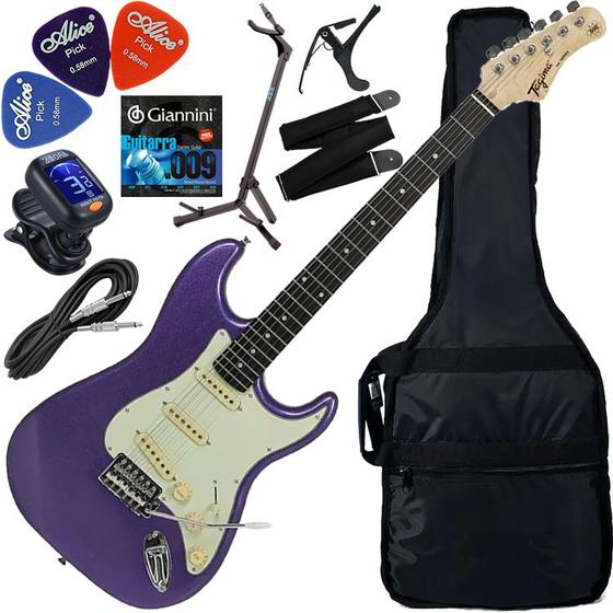 Imagem de Kit Guitarra Elétrica Strato Tagima Woodstock Tg-500 Classic Roxo Metálico Gx02