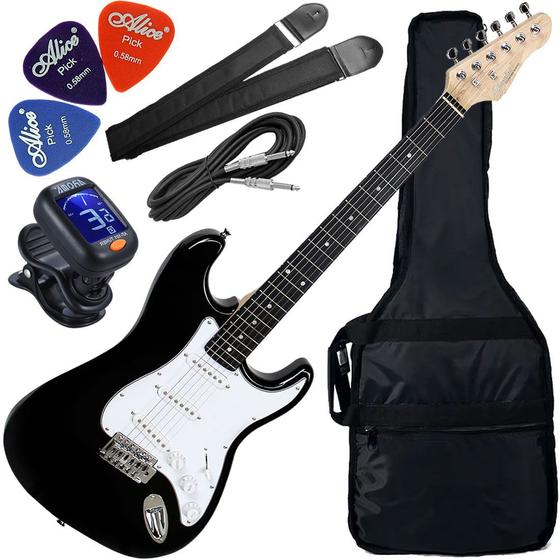 Imagem de Kit Guitarra Elétrica Stratocaster Giannini G100 BK/WH Preto Gx01