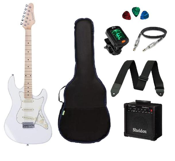 Kit Guitarra Strato Strinberg STS-100 com acessórios + amplificador BRANCA Menor preço em Kit Guitarra Strato Strinberg STS-100 com acessórios + amplificador BRANCA