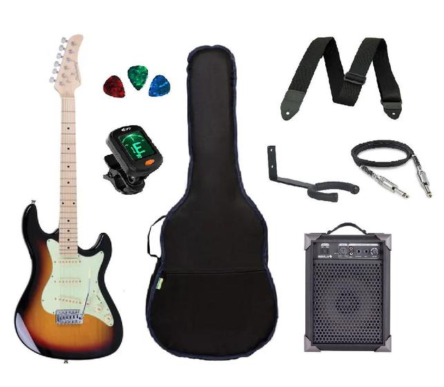 Imagem de Kit Guitarra Strato Strinberg STS-100 com acessórios + amplificador SUNBURST