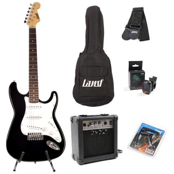 Imagem de Kit guitarra stratocaster land l-g1 bk capa acessórios