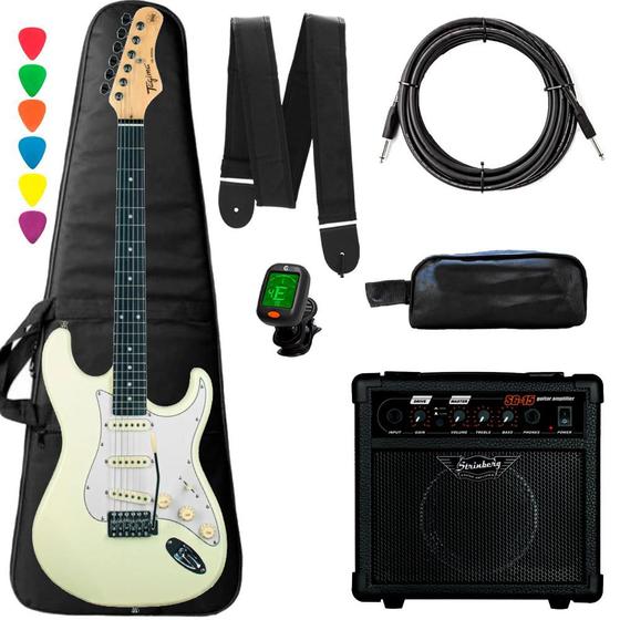 Imagem de Kit Guitarra Stratocaster Passiva Tagima TG-500 Olympic White Eletrica TW Series + Acessoiros