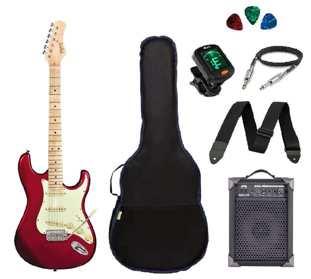 Imagem de Kit Guitarra Tagima Stratocaster T635 Vermelha Caixa Amplificada