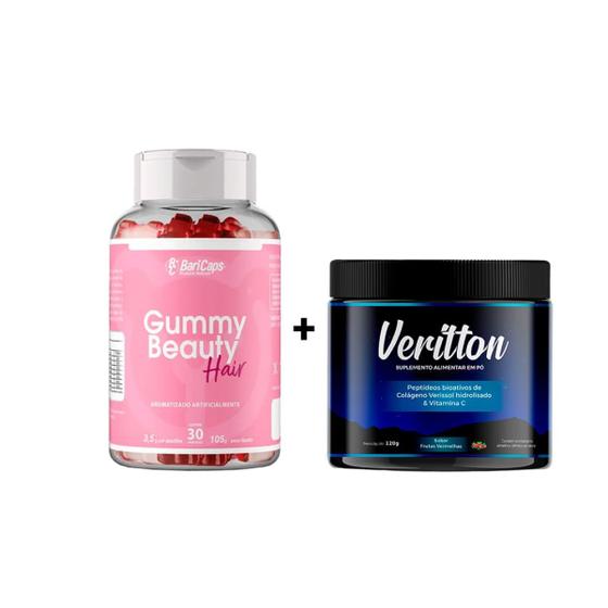 Imagem de Kit Gummy Hair Beauty Vitamina Cabelo + Suplmento Alimentar Em Pó Veritton