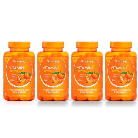 Imagem de Kit Gummy Vitamina C Sabor Tangerina Com 4 Potes
