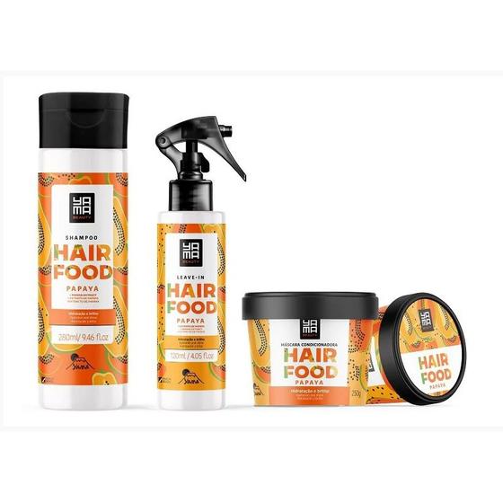 Kit Hair Food Papaya Yamá Shampoo + Leavein + Máscara YAMA Kit de Tratamento para Cabelos
