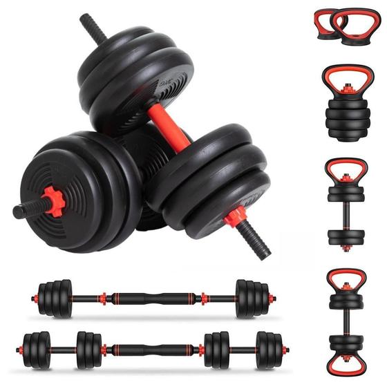 Imagem de Kit Halteres 6 Em 1 Peso Musculação Até 40Kg Ajustável Preto