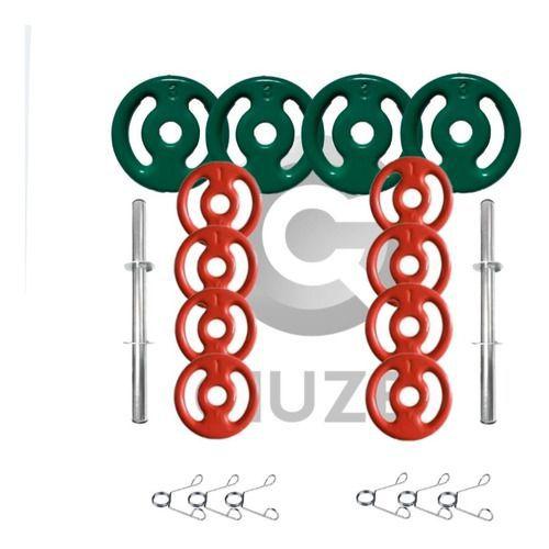 Imagem de Kit Halteres De Anilhas Emborrachadas 20kg + Barras 40cm