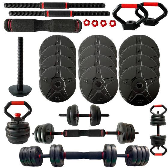 Imagem de Kit Halteres Musculação Kettlebell 6 Em 1 Peso 20Kg Academia