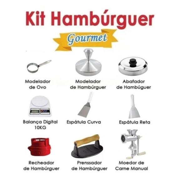 Imagem de Kit Hambúrguer Gourmet 9 Itens Modelador Espátula Balança